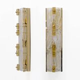 Pair of Modern Sconces in Brass and Milk White Murano Glass and Amber Glass