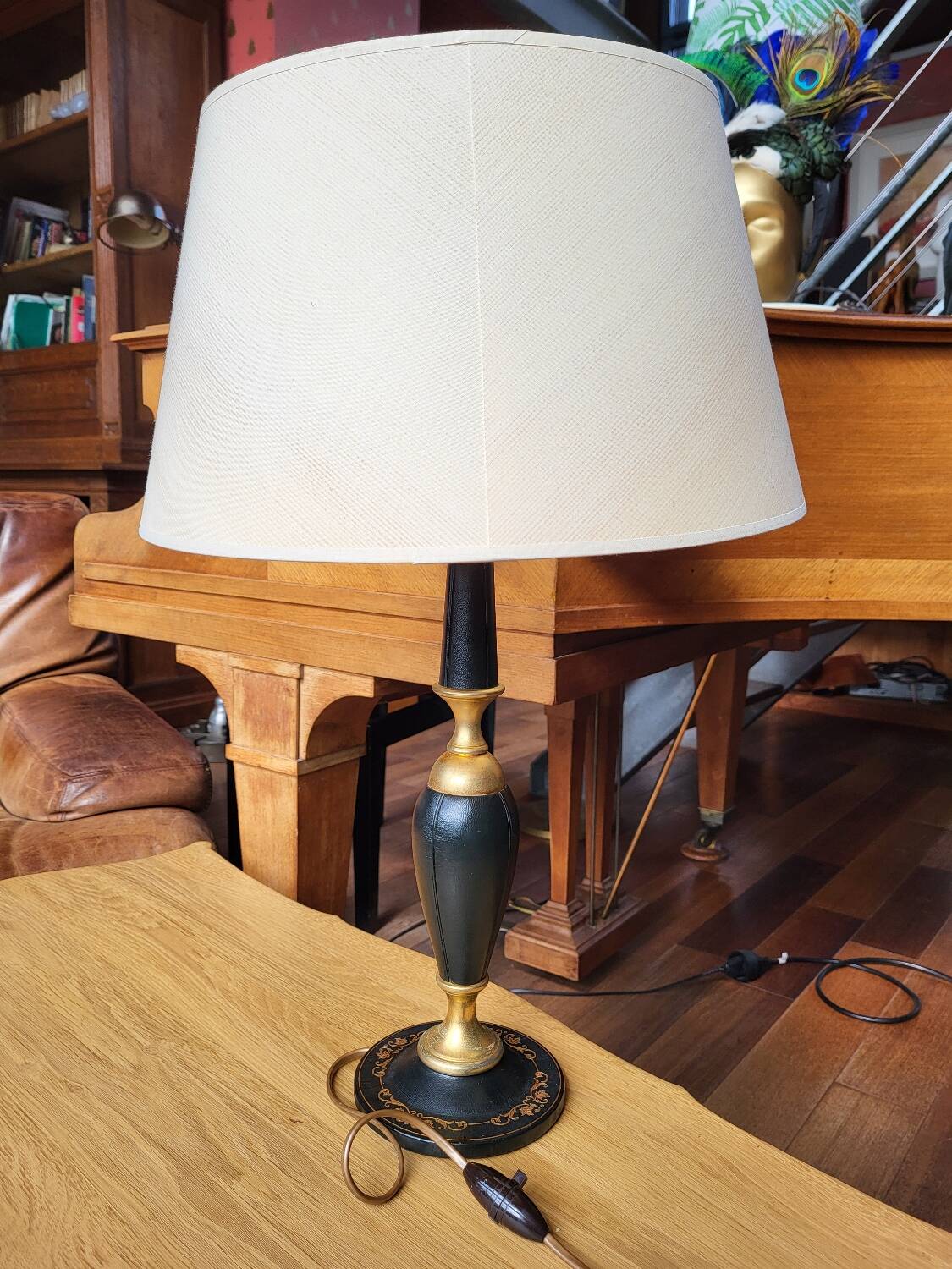 Vintage leather and brass desk lamp Le Tanneur
