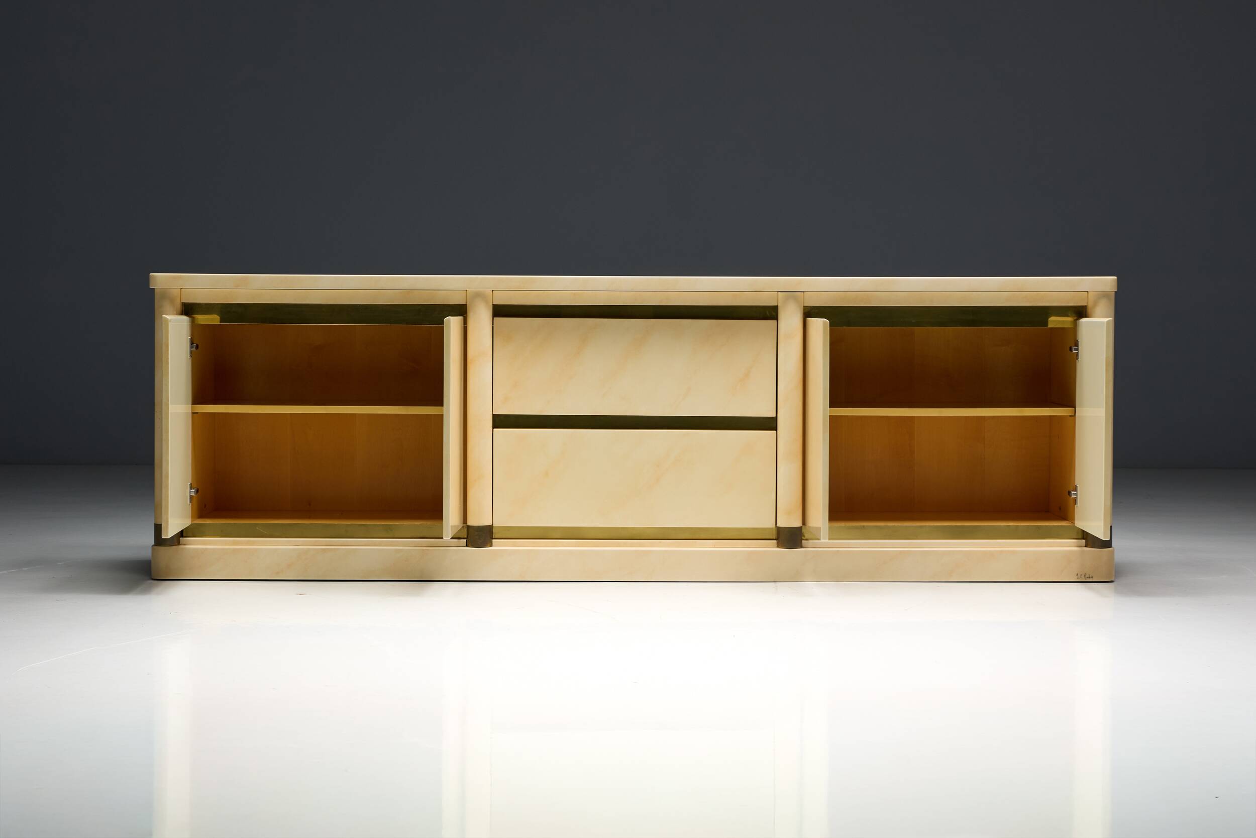 Faux-Marble Lacquered Sideboard by Jean Claude Mahey, France, 1970s