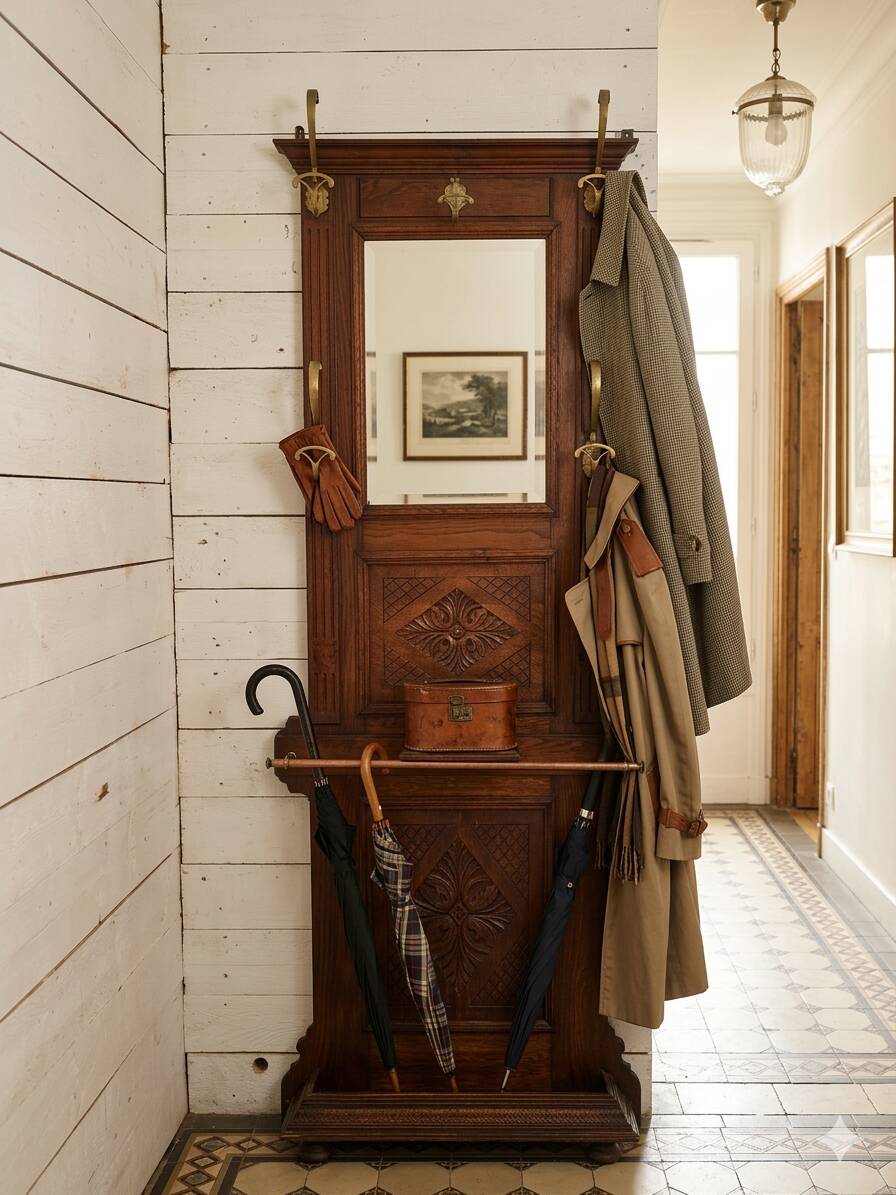 Antique coat rack in solid oak