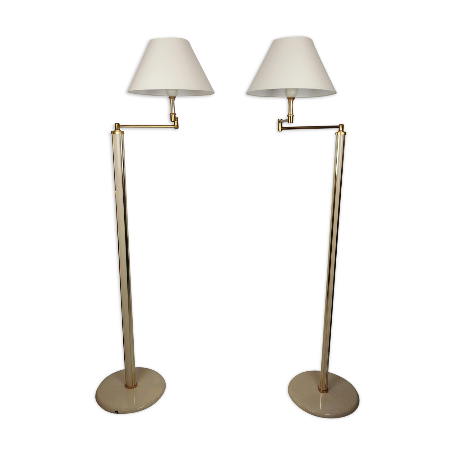 Pair of flexible lacquer and brass lamps, 1970 s