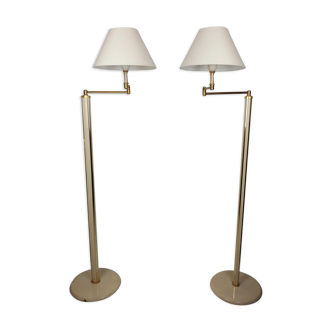 Paire de lampadaires modulables en laque et laiton 1970s