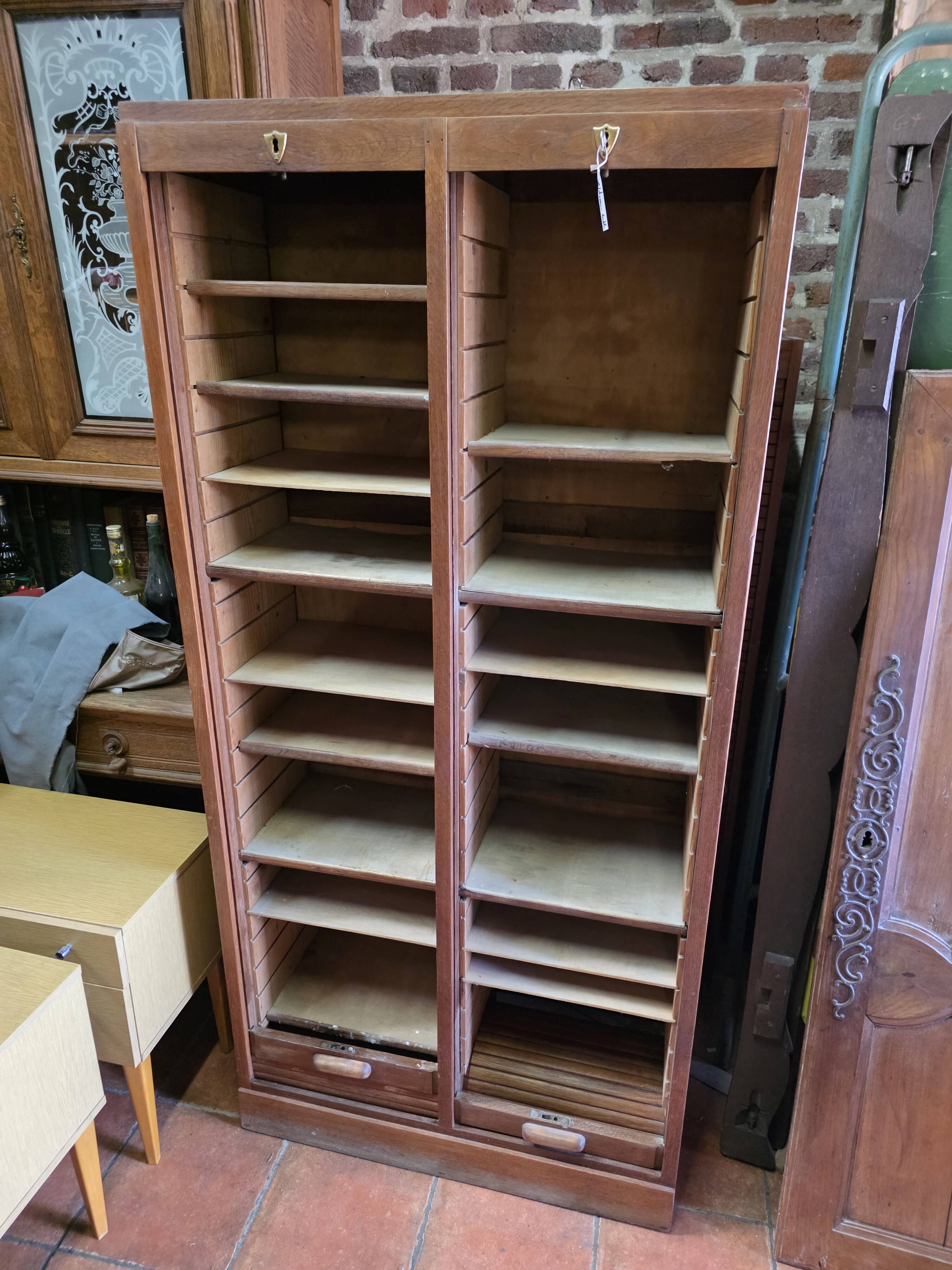 Antique double curtain cabinet in oak
