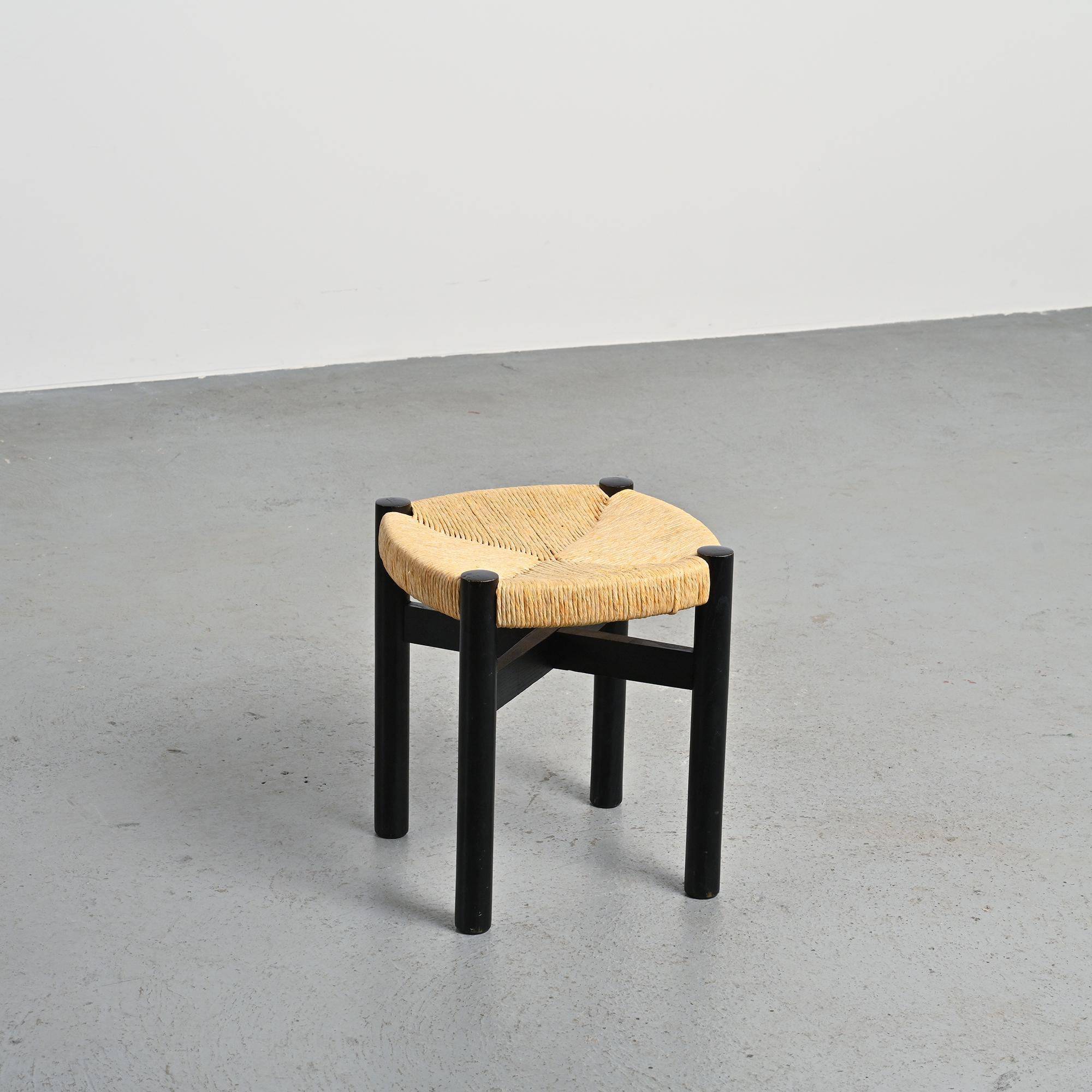 Méribel stool in black ash, Charlotte Perriand, 1950