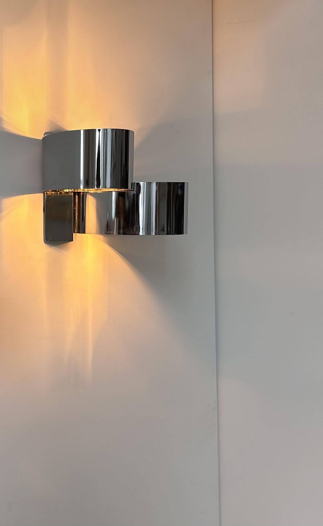 Pair of vintage wall lights, chrome metal, France 1970