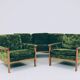 Vintage set sofa and armchairs deep olive velvet design by Knut Seater