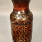 Vase en bois tourné incrustation laiton oriental