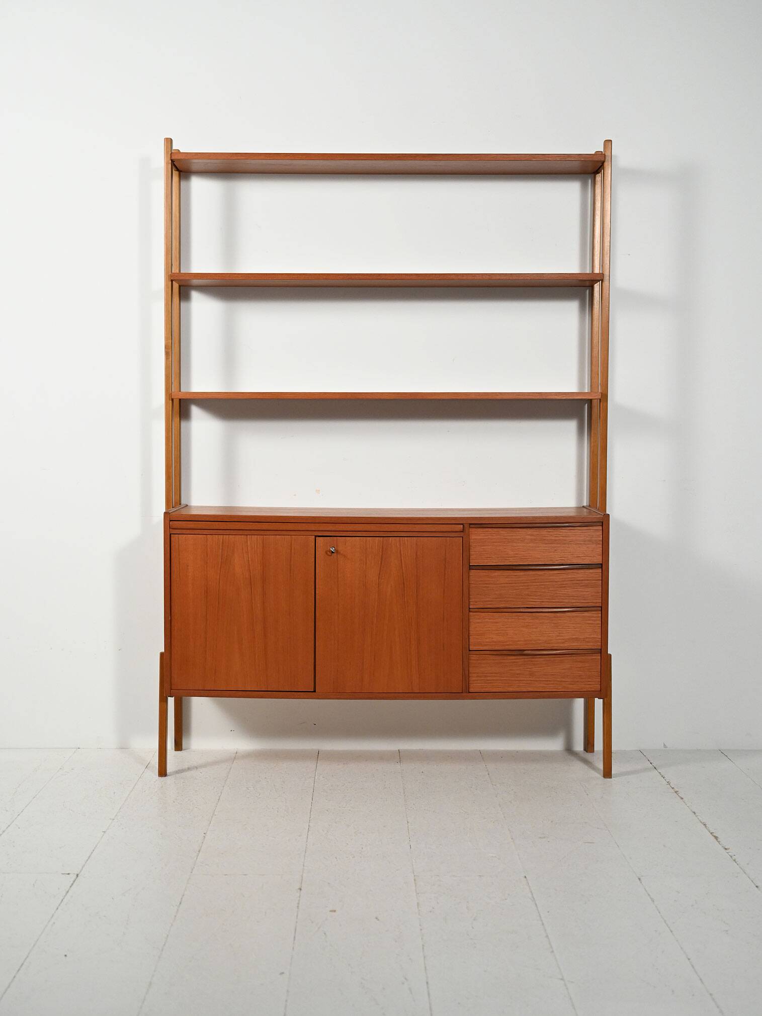 Scandinavian teak bookcase with pull-out desk