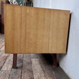 Enfilade vintage hifi tv cabinet in light wood compass feet 1950