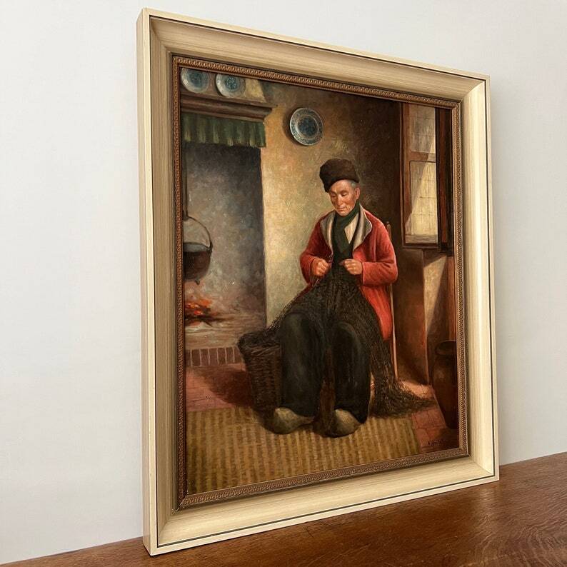 Peinture à l'huile hollandaise vintage « Vieil homme »