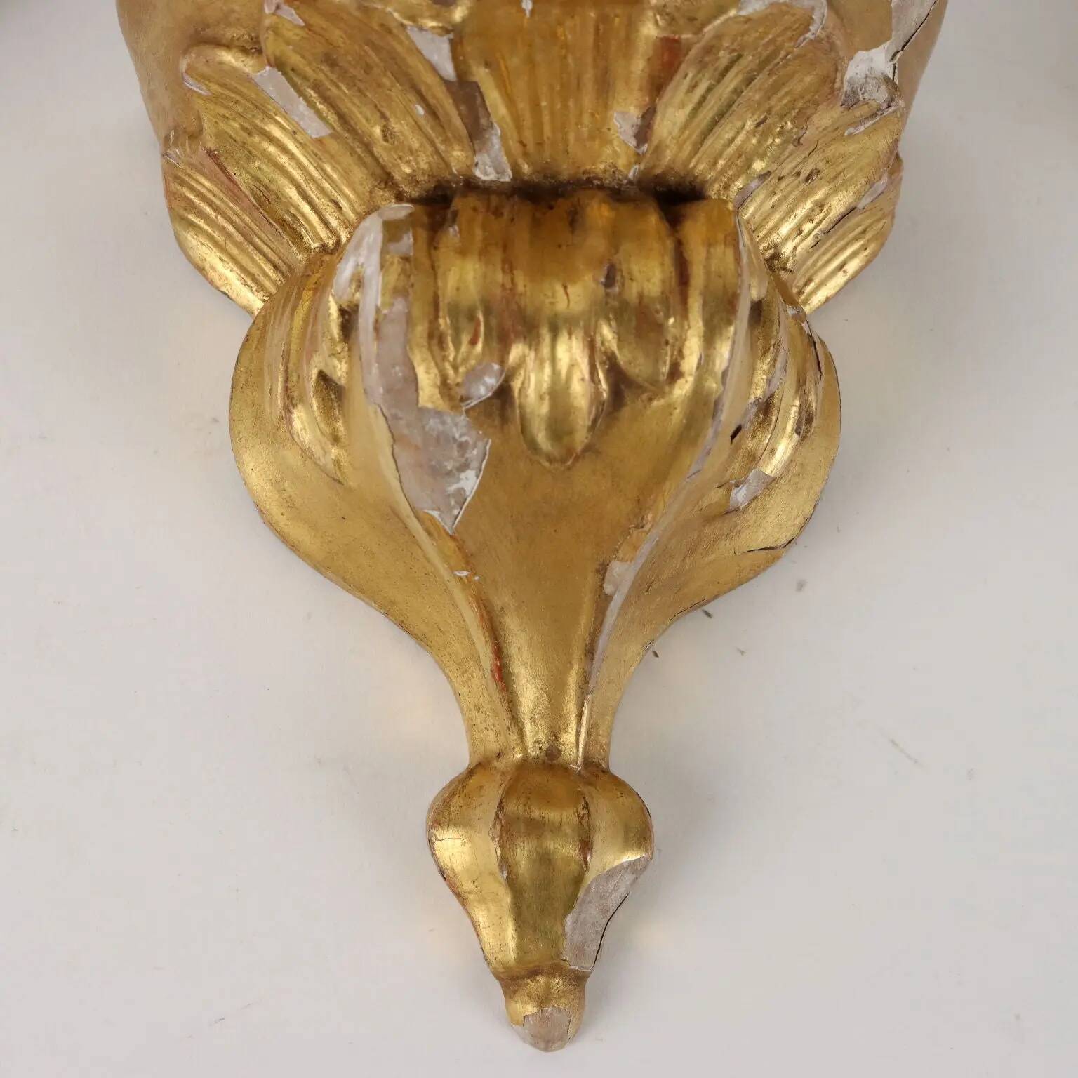 Group of 3 antique shelves "800" in carved wood and gold imitation marble.