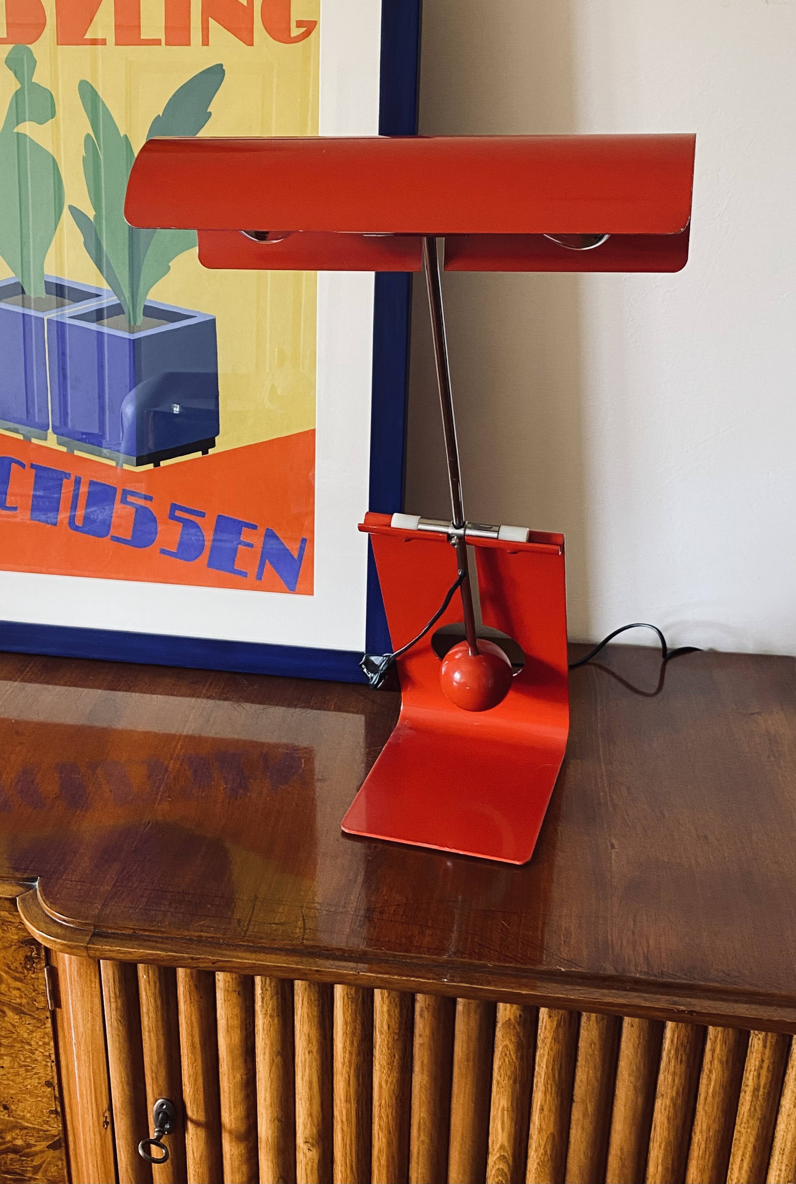 Mauro Martini, red 'Picchio' woodpecker table lamp, F.lli Martini Italy 1970s