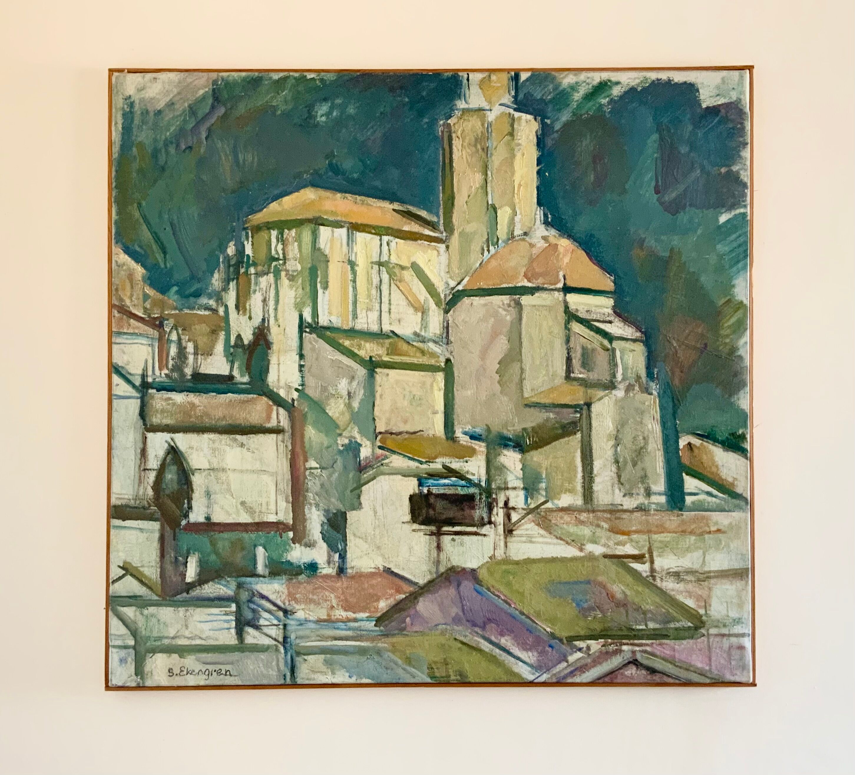 Vintage oil on canvas by S.Ekengren Architectural Landscape at Cadaques