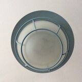 Suspension of the 70s cage in blue metal and frosted glass