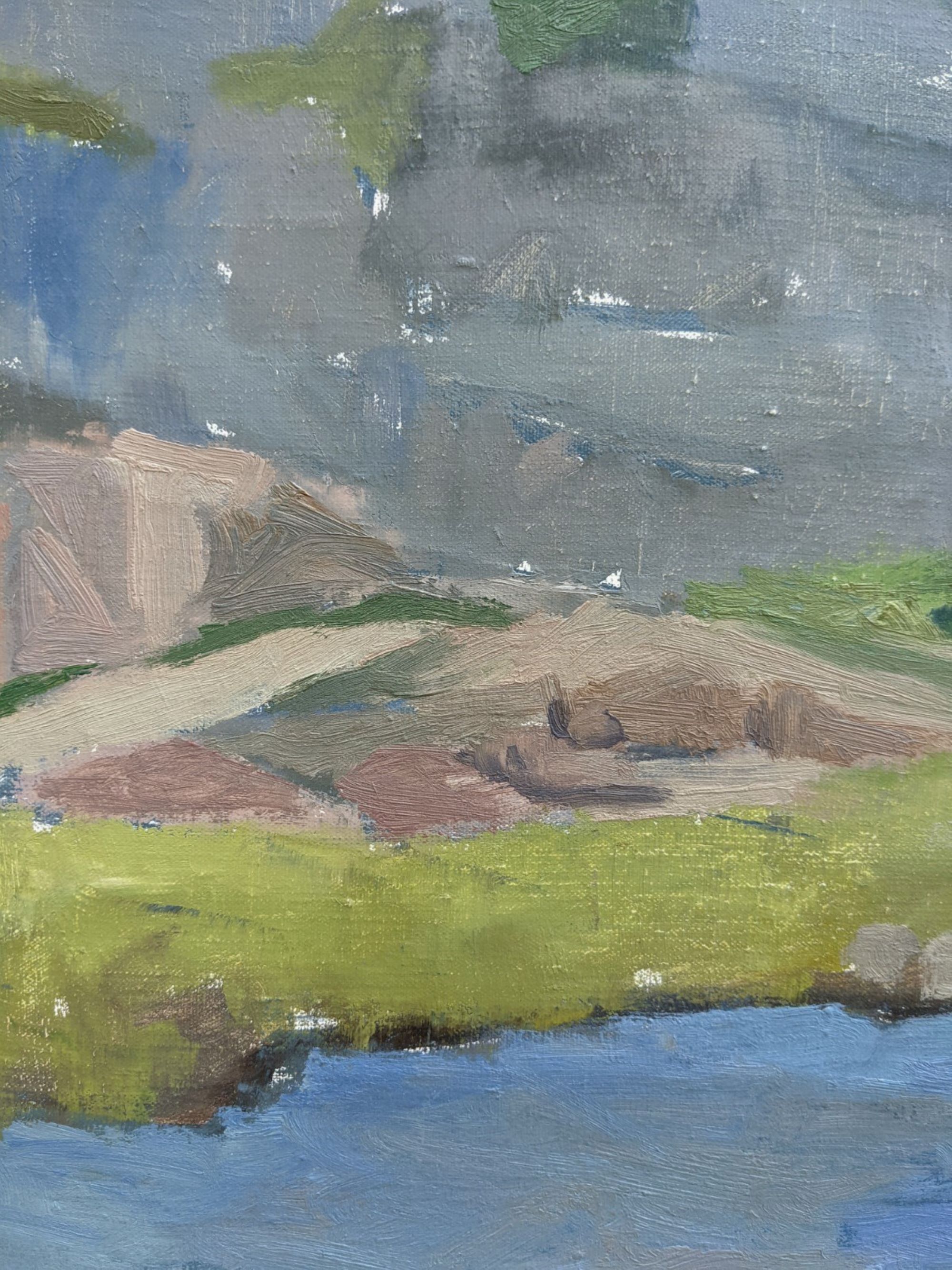 1954 Mid Century Modern Landscape Oil Painting 'Walking the Archipelago', Framed