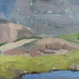 1954 Mid Century Modern Landscape Oil Painting 'Walking the Archipelago', Framed