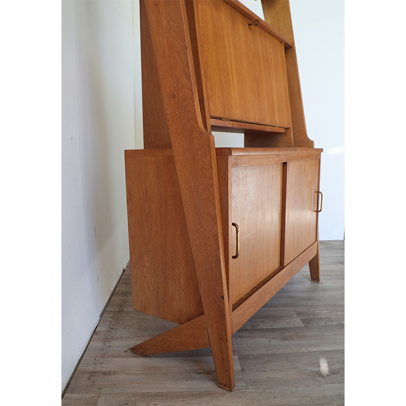 Bibliothèque avec secrétaire vintage en bois 1950