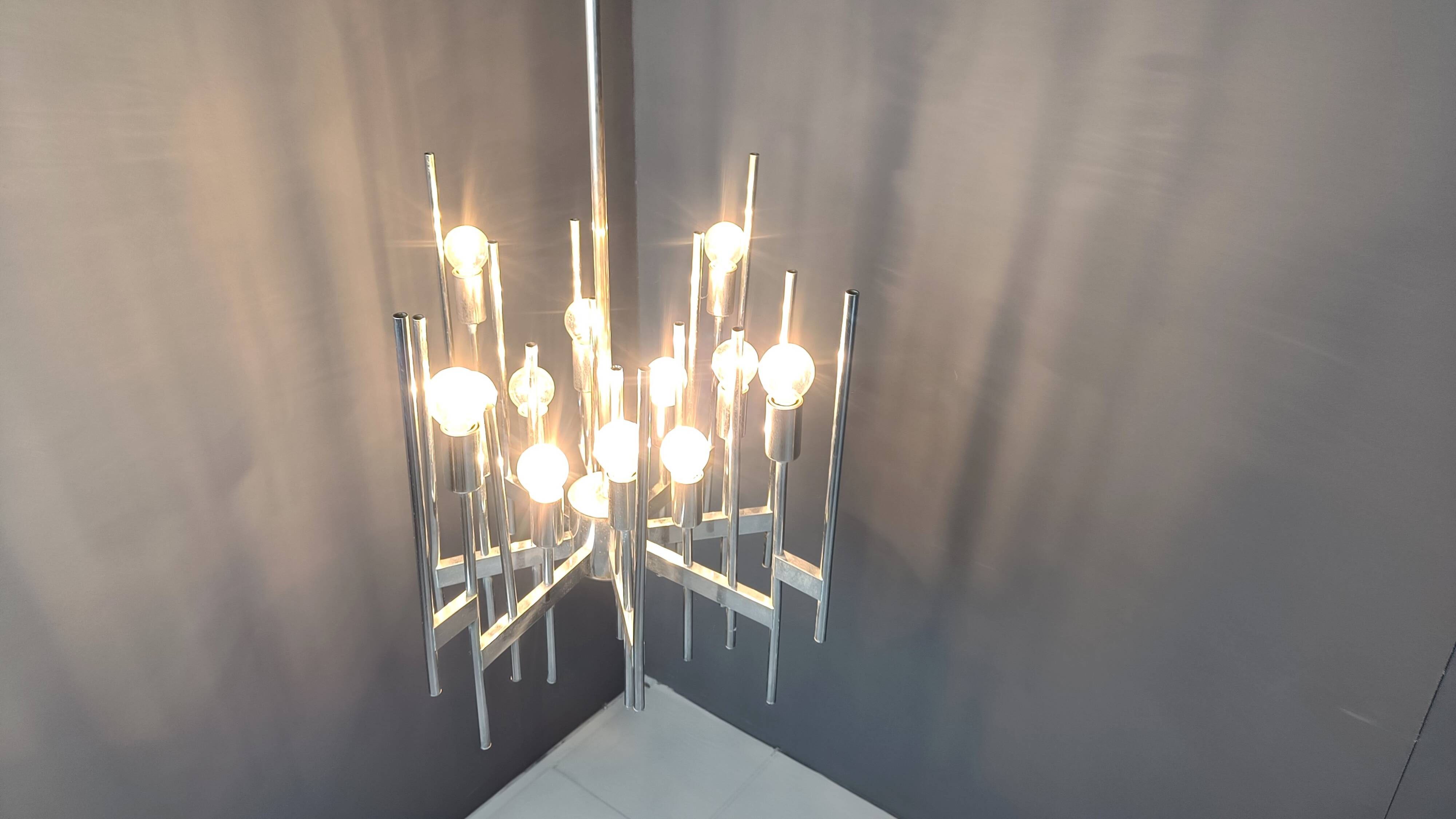 Vintage Sciolari chrome chandelier, 1970s