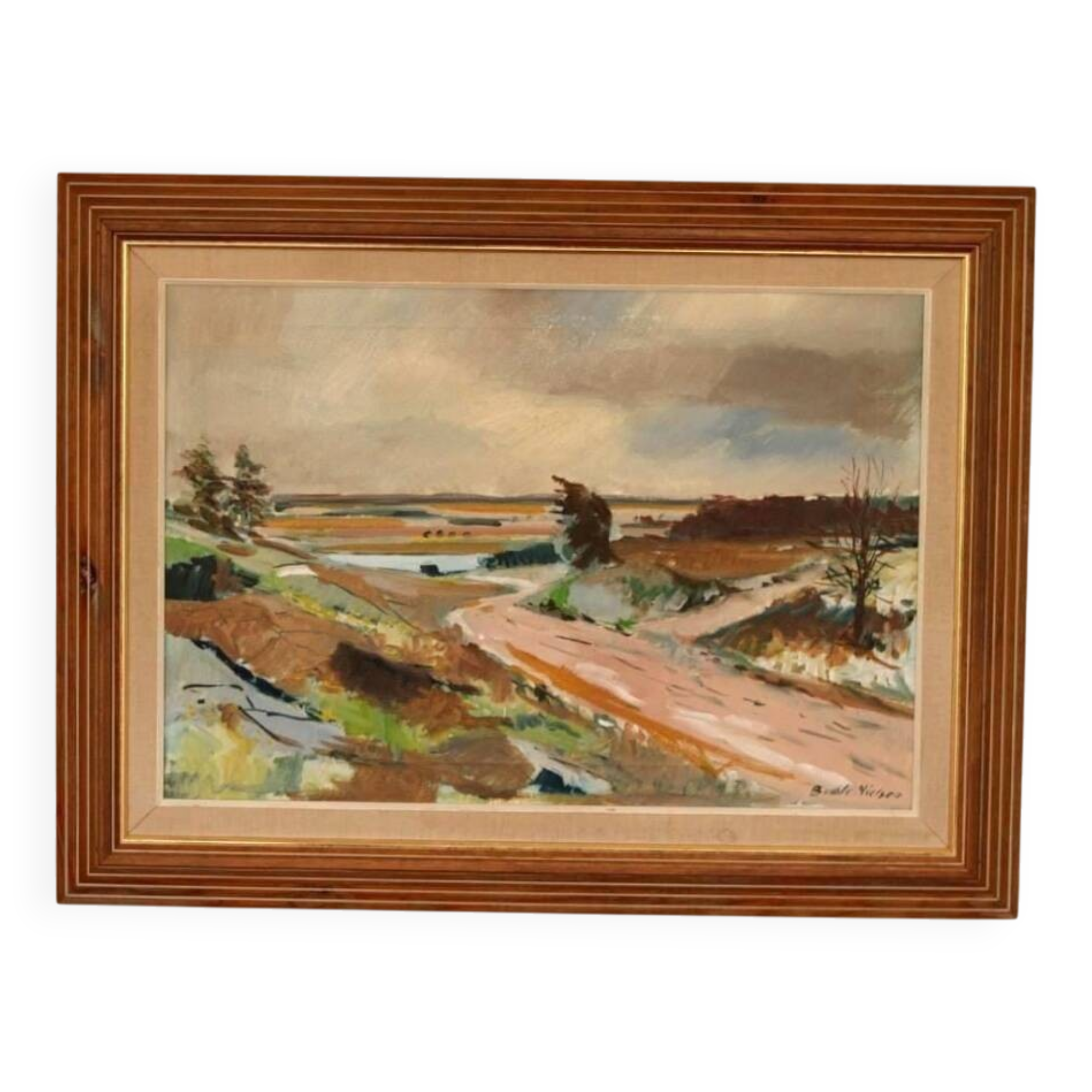 Huile sur toile suédoise – “Paysage” par Budde Nielsen – Signée et encadrée