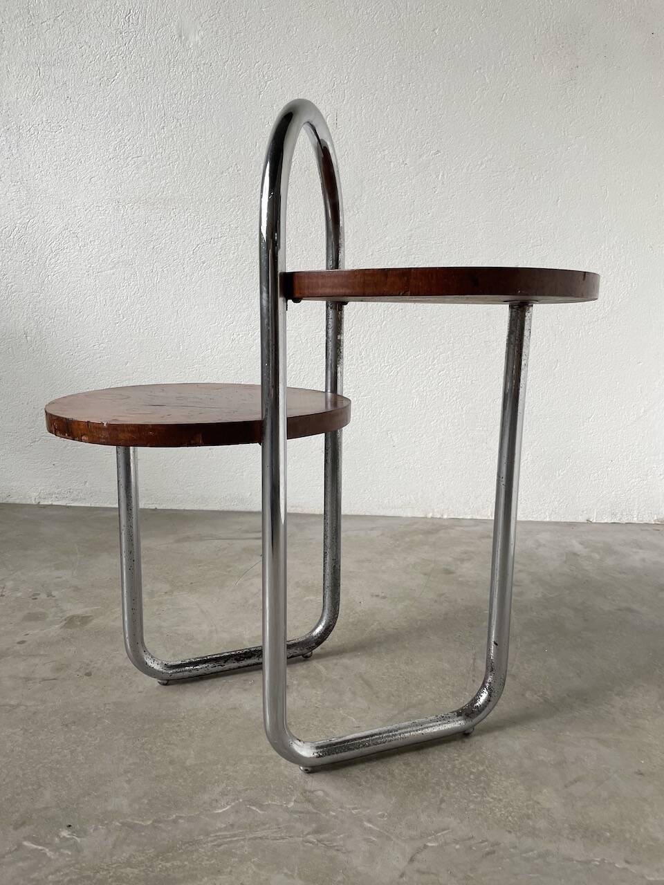 Sellette console art déco Bauhaus bois et chrome