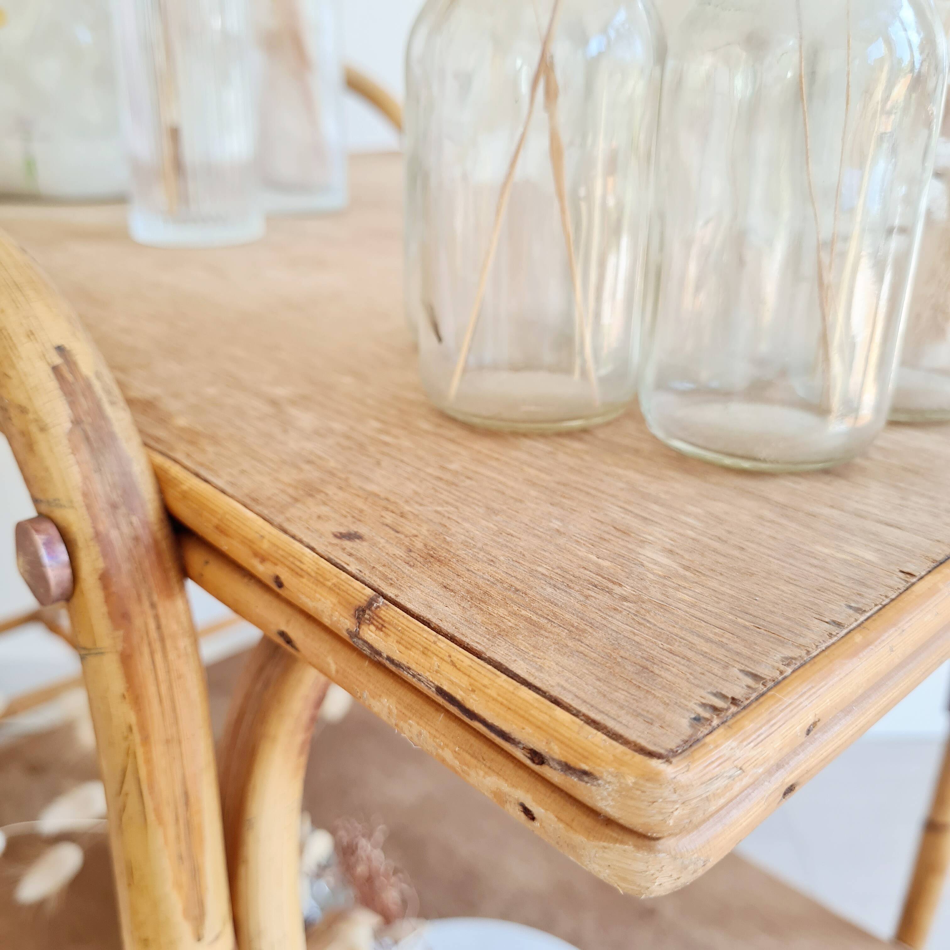 Antique rattan serving trolley with double shelves