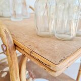 Antique rattan serving trolley with double shelves