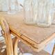 Antique rattan serving trolley with double shelves