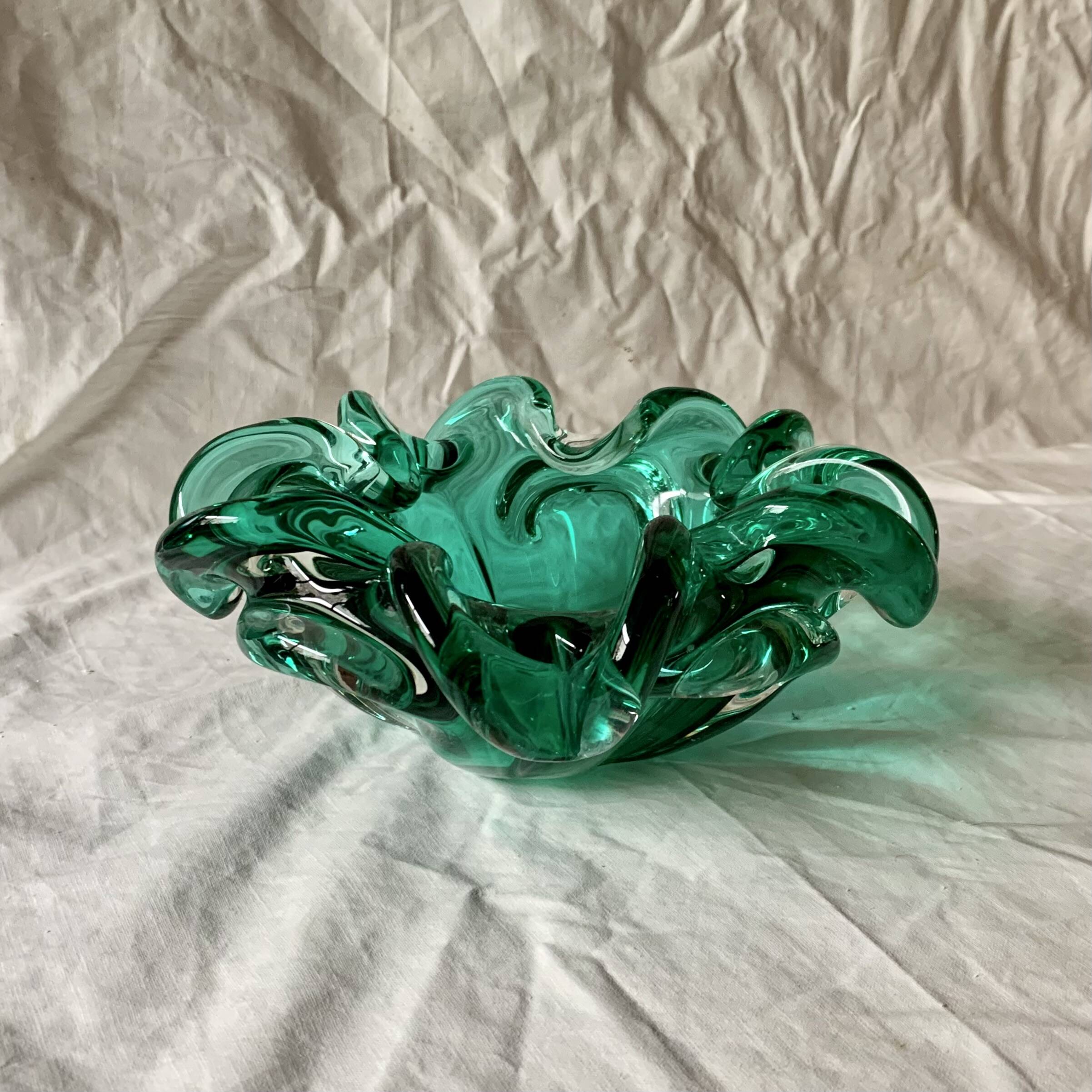 Vintage green glass pocket tray
