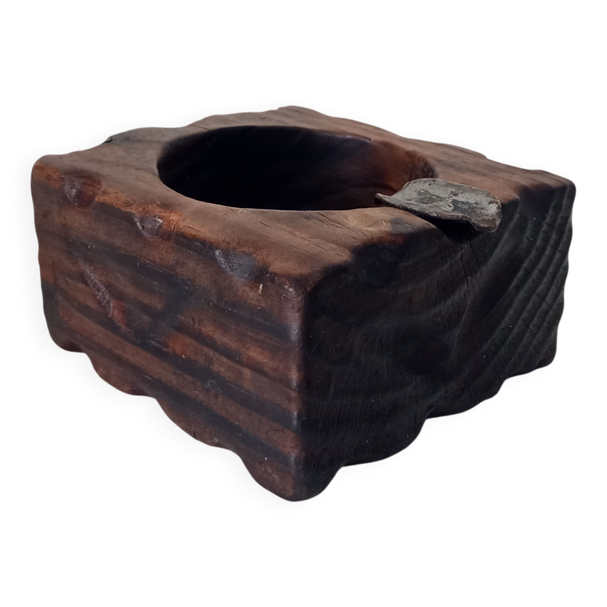 Vintage brutalist ashtray in carved wood