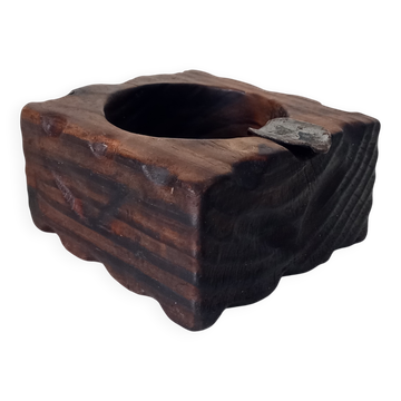 Vintage brutalist ashtray in carved wood