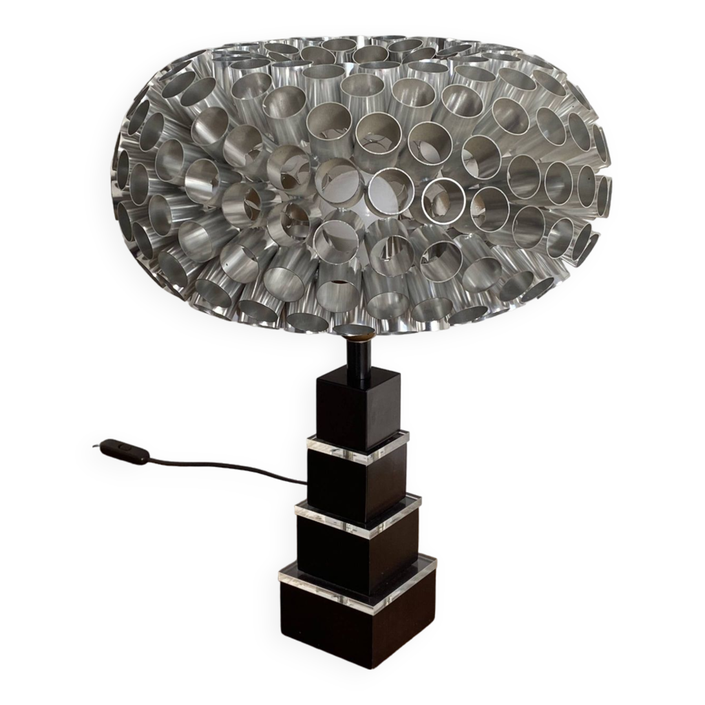 Lampe De Table Vintage Années 70 Style Space Age - Design Spoutnik, Chrome Et Plastique, 41 Cm
