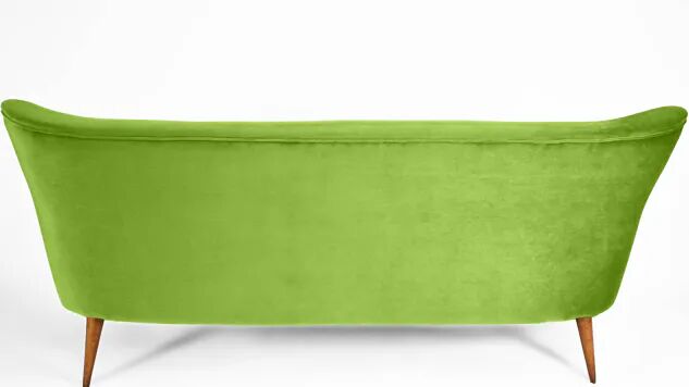 Three-seater velvet sofa, 1960s, pistachio, restored.