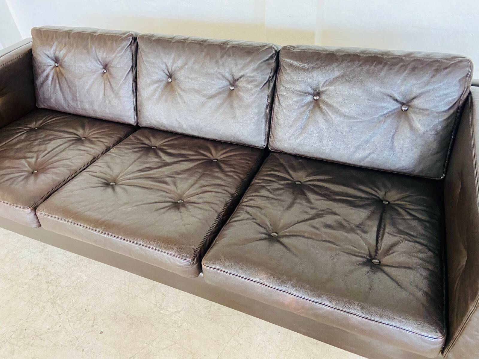 Vintage Danish Erik Jørgensen brown leather 3 seater sofa