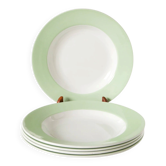 Lot de 5 assiettes creuses St Amand Céranord, Liseré Vert Pomme, 1960