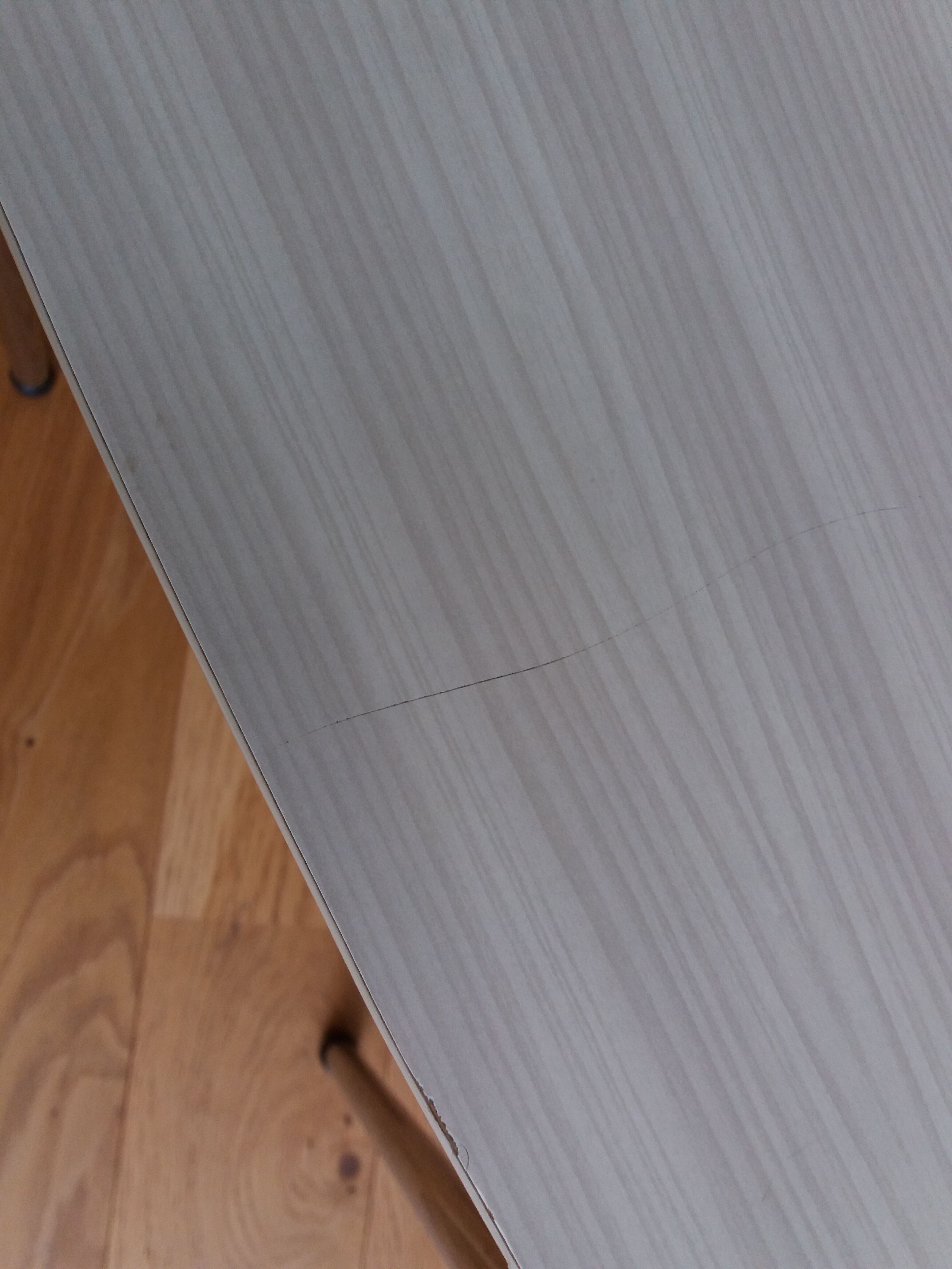 Chrome metal chair and formica white striped gray