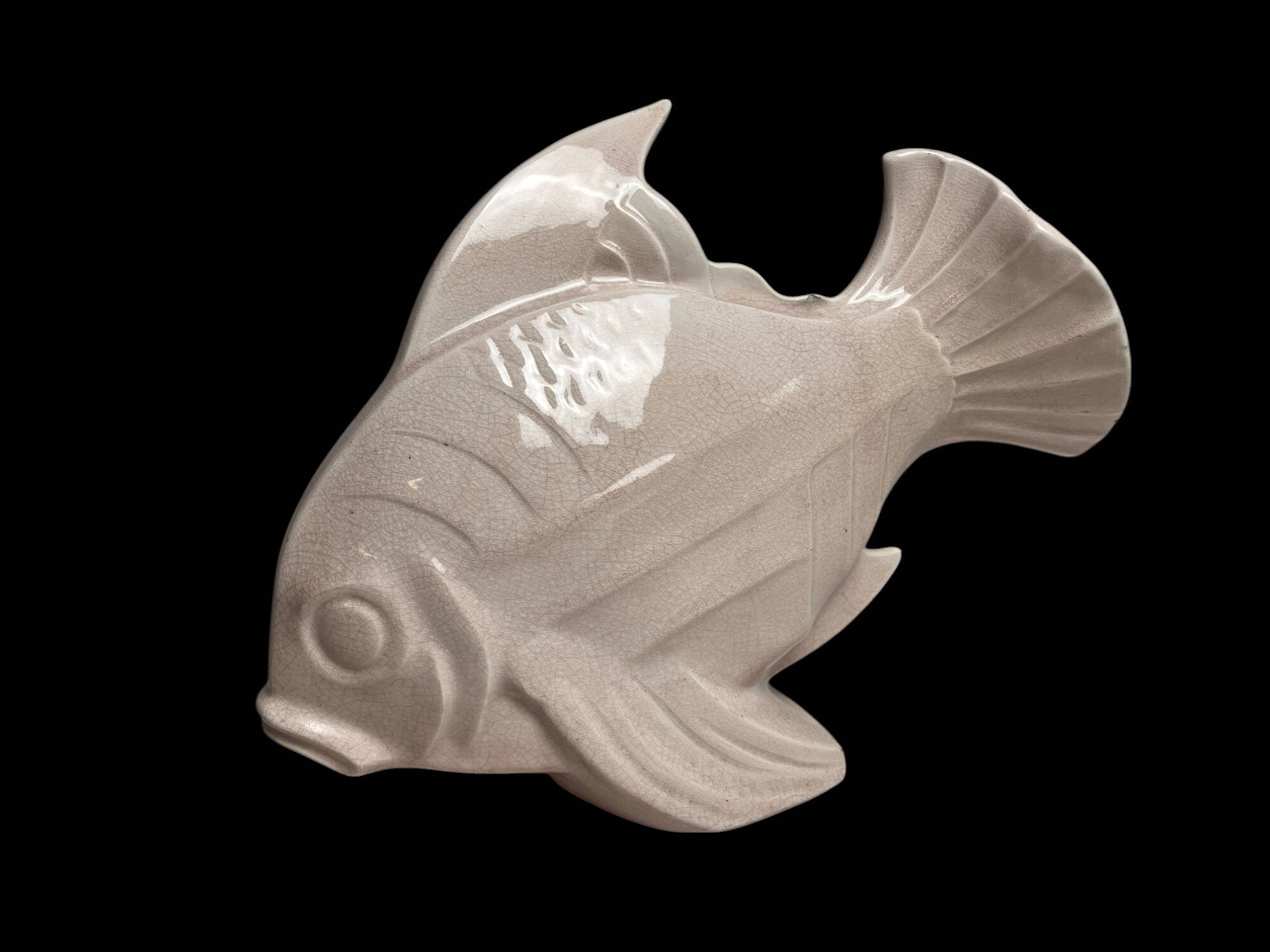 Le jan, large art deco cracked earthenware fish circa 1930