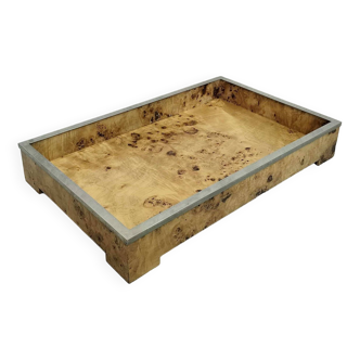 Serving tray in elm burl and chrome
