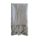 Nappe ancienne dentelle Richelieu lin blanc