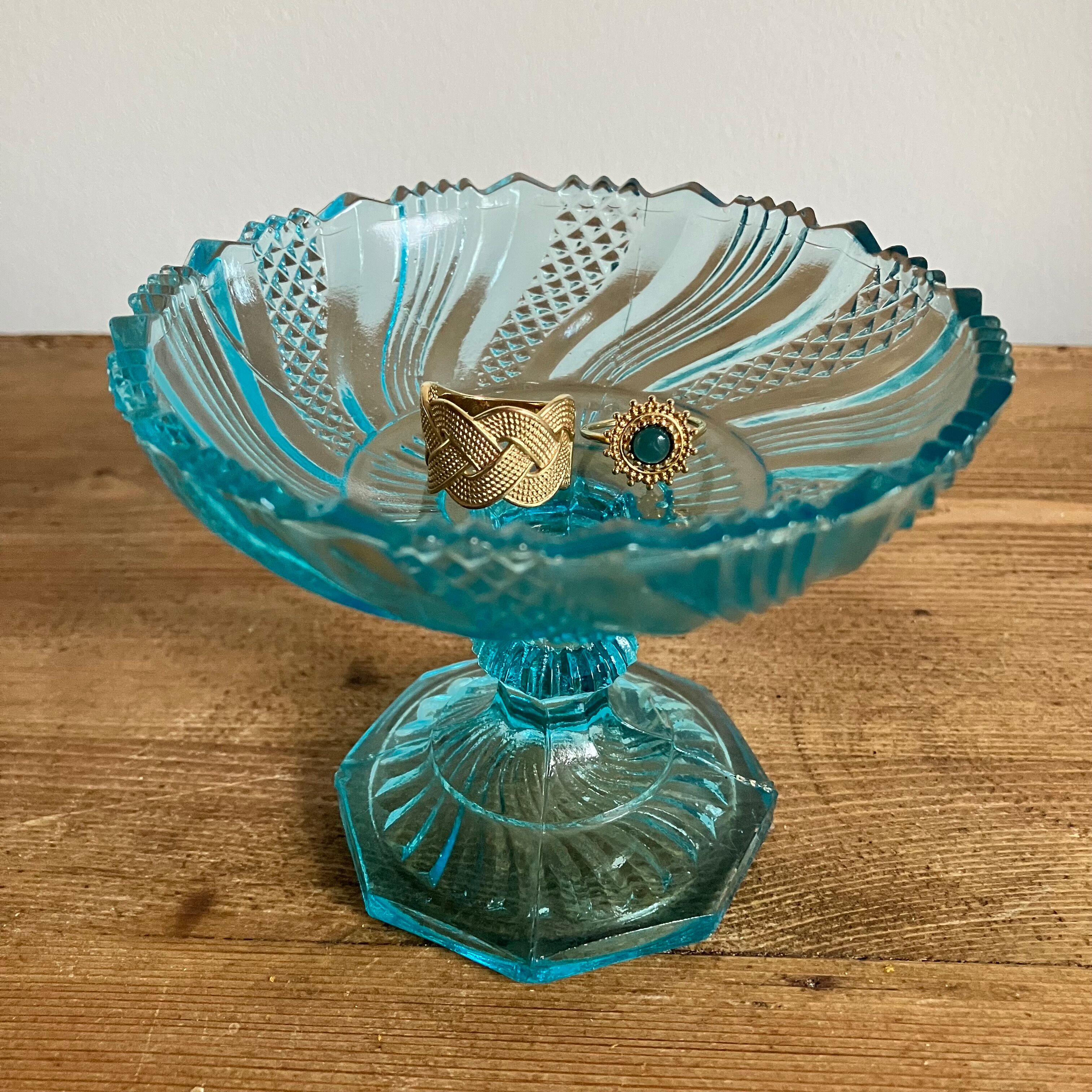 Blue glass fruit bowl
