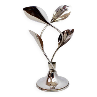 Chrome metal floral candle holder