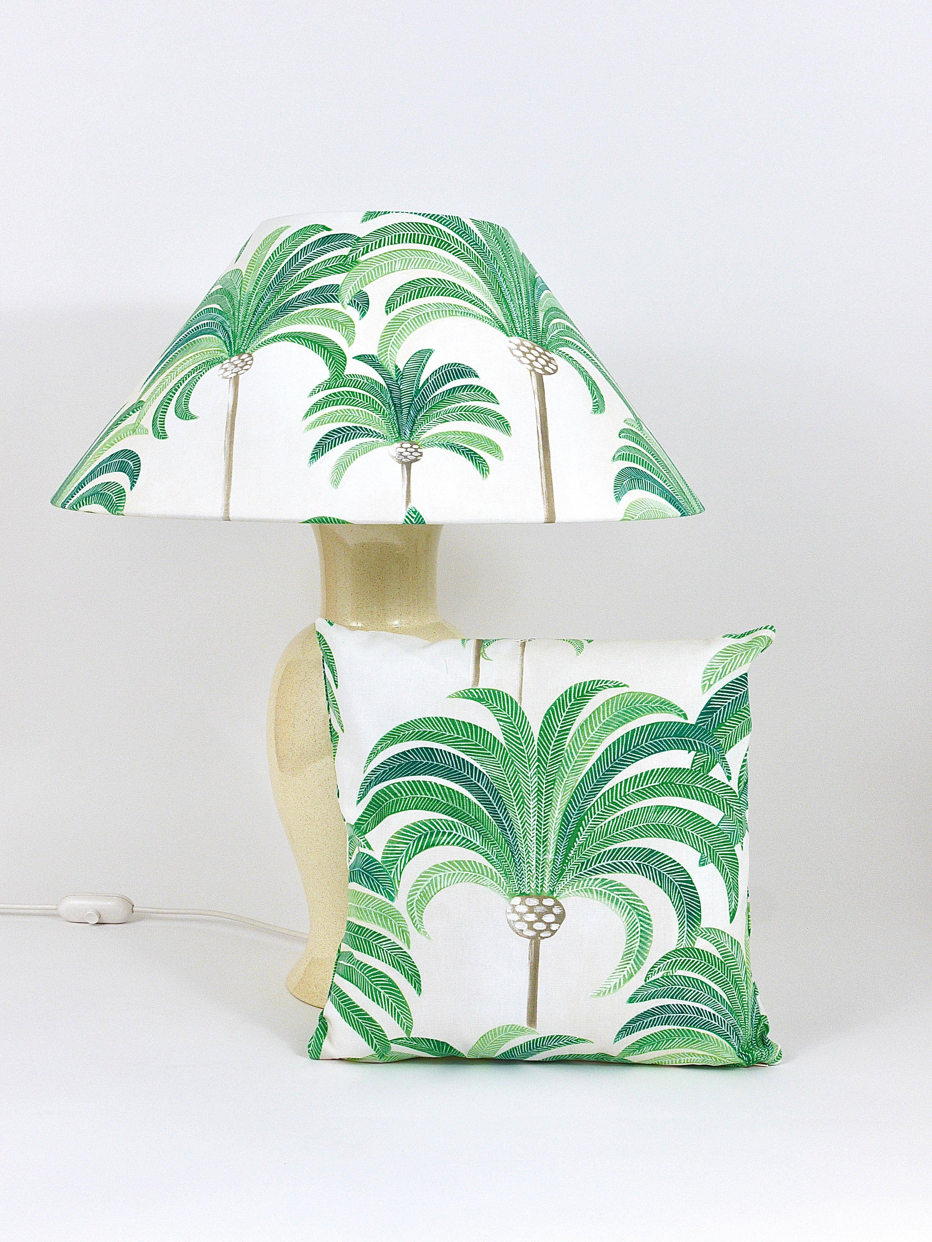 Pair of Tommaso Barbi Riviera palm tree table lamps from the 1970s with matching cushions.