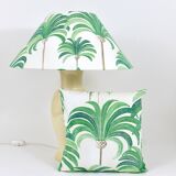 Pair of Tommaso Barbi Riviera palm tree table lamps from the 1970s with matching cushions.