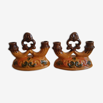 Pair of double slurry candle holders - vintage