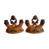 Pair of double barbotine candlesticks - vintage