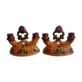 Pair of double barbotine candlesticks - vintage