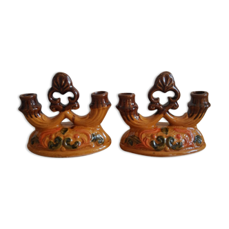 Pair of double slurry candle holders - vintage