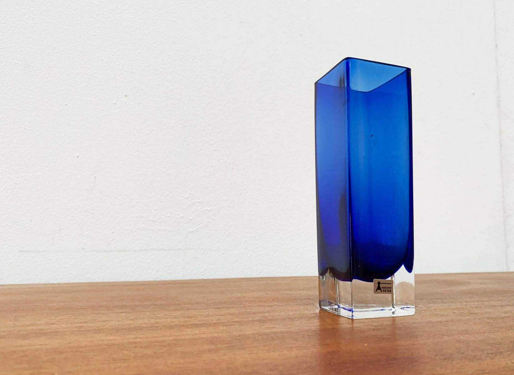 Swedish glass block vase from the mid-century by Aseda Sweden, 1960s.