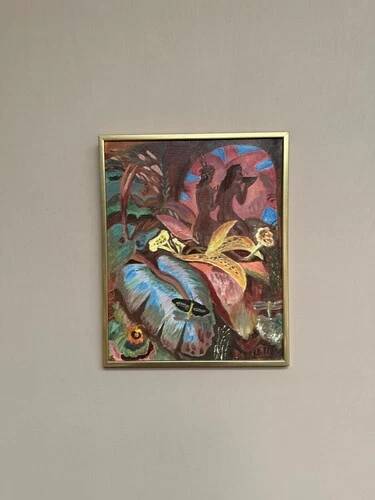 Mid-Century Oil on Canvas – “Forest” by K.R. (1991), Vintage & Framed 42.5×34.5cm