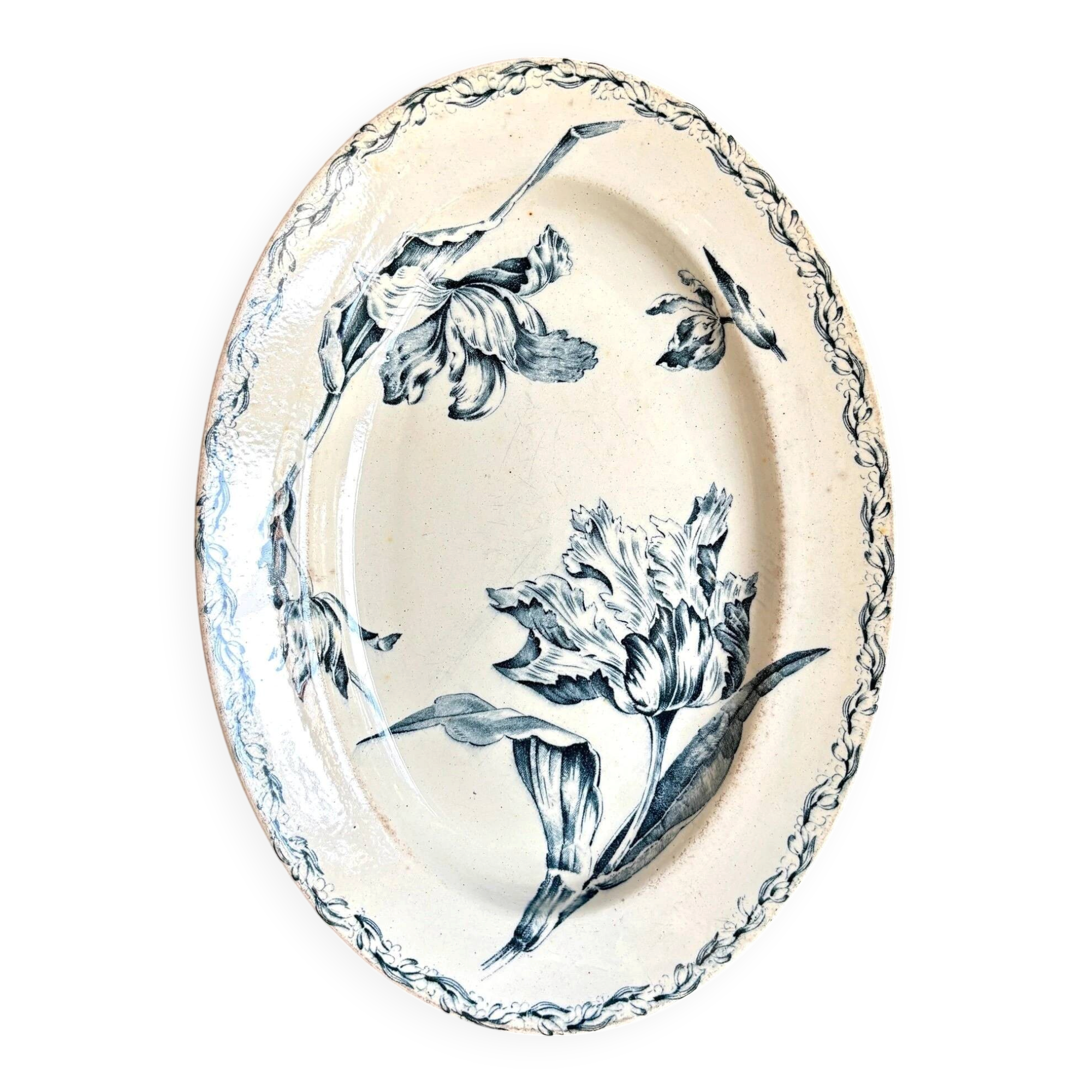 Oval dish Lunéville in blue ironstone, "Tulip" service.