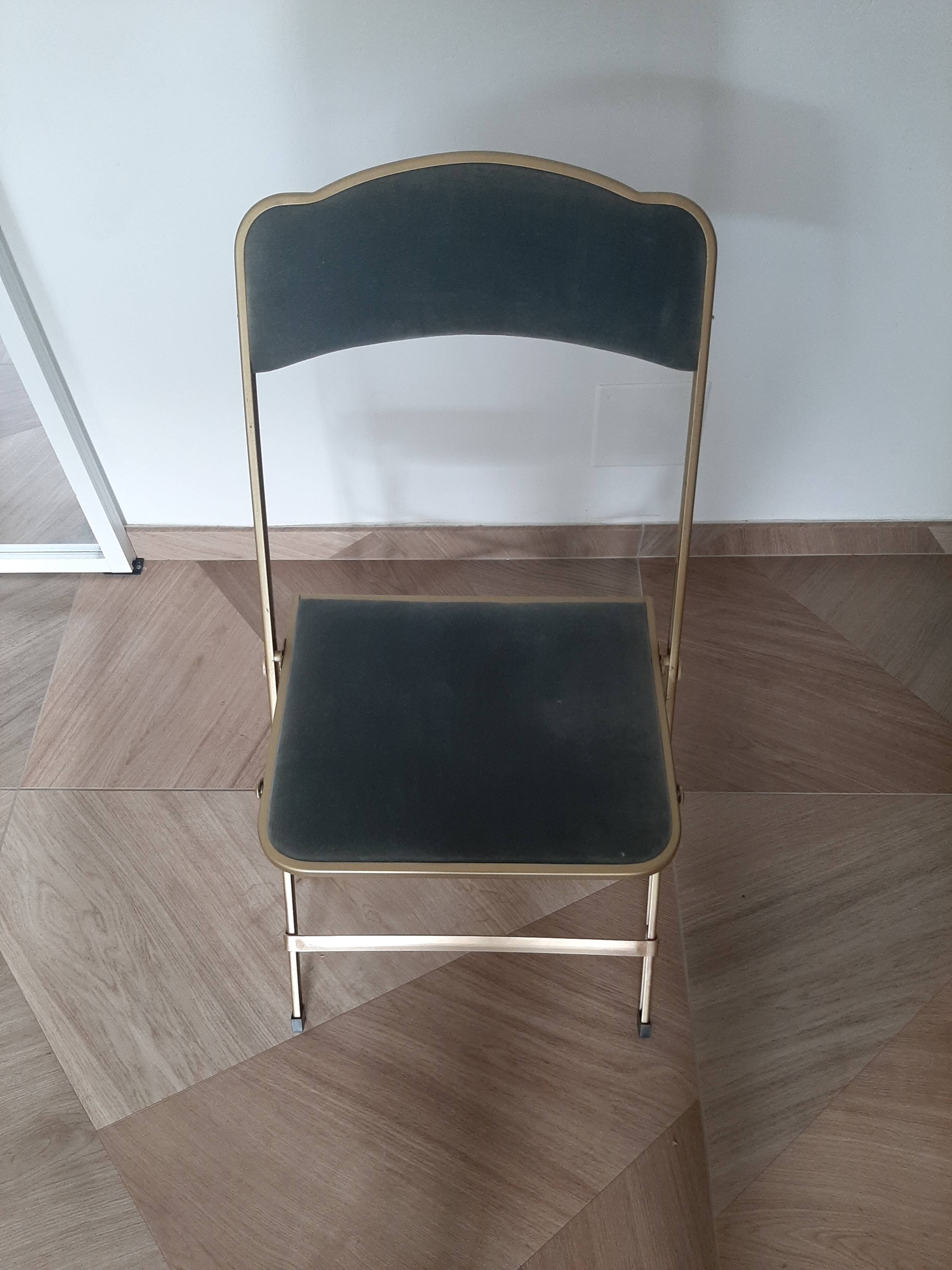 Lot de 4 chaises  pliantes - dossier et assise vert d'eau - structure métal doré -Chaisor